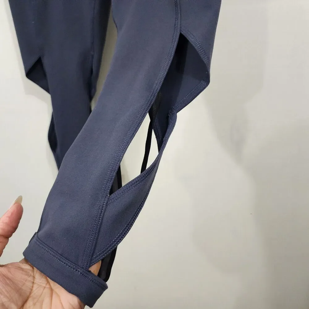 Zella Cropped Leggings Blue Criss-cross lattice cutout hem Yoga Gym Womens S